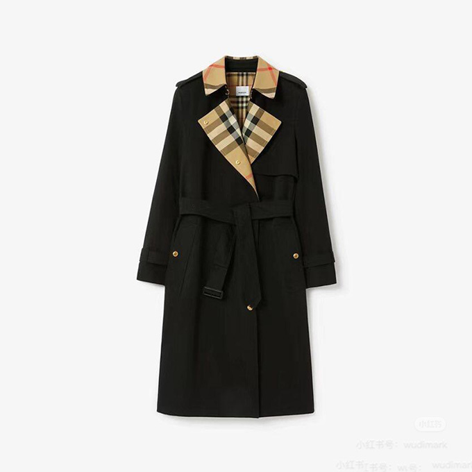burberry large check collar cotton blend long trench coat